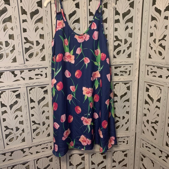 Other - BLUE WITH PINK FLOWERS SLEEVELESS SWIM COVER OR MINI DRESS